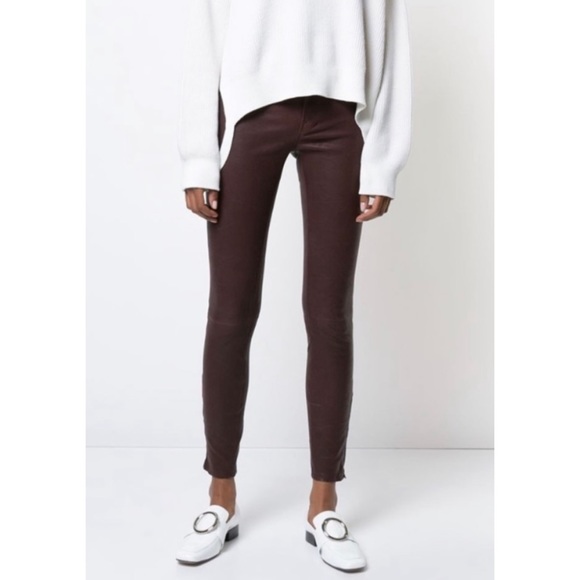 J BRAND • Burgundy Stretch Lamb Leather Skinny Ankle Zip Pants - Picture 3 of 16